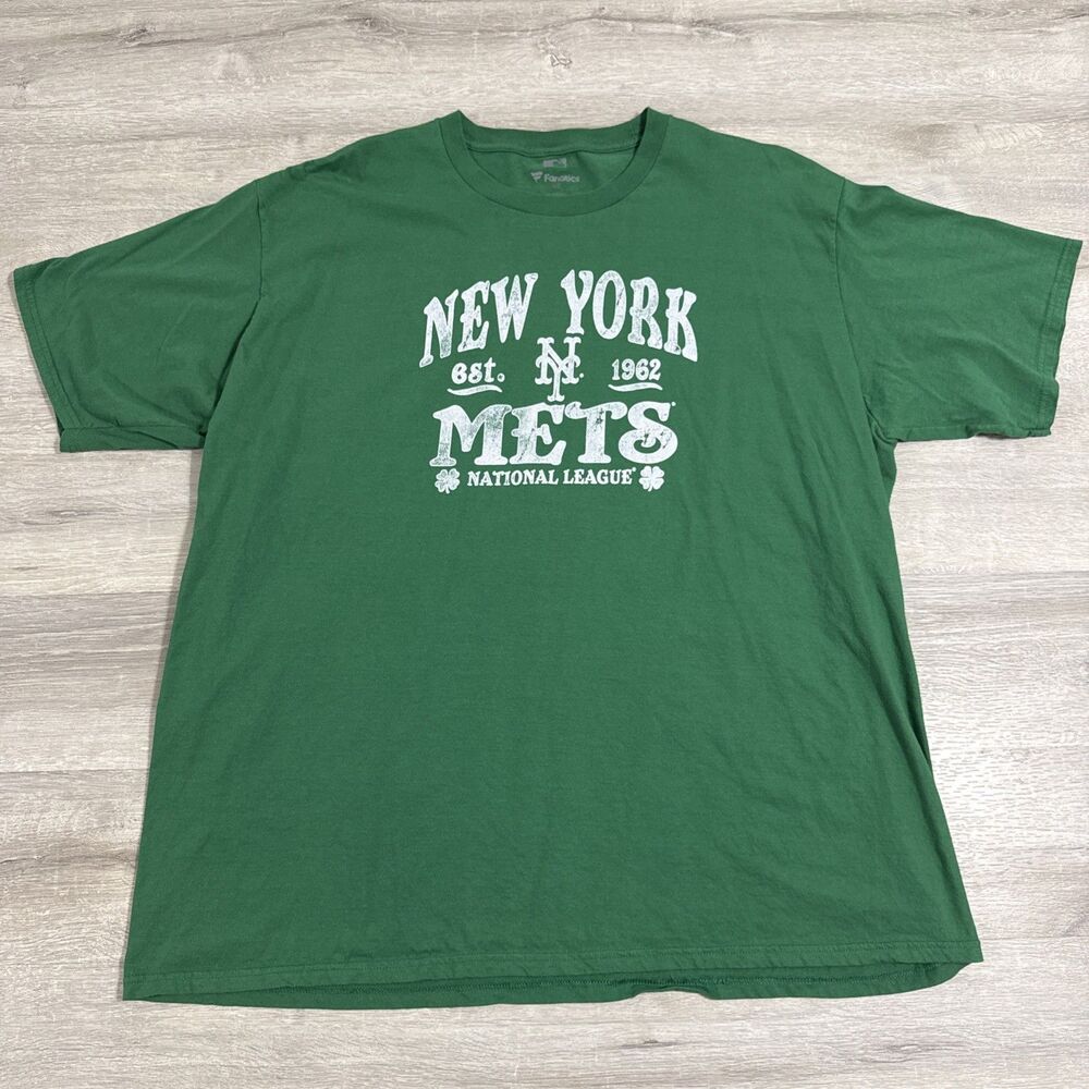 New York Mets Baseball Shirt Fanatics Men’s Green 3XL Cotton 1962 St Patrick’s